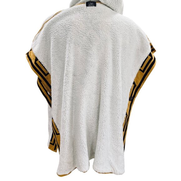 Lian Hooded Aztec Poncho Sherpa Lined Baja Blanket Unisex Boho Tribal - Picture 5 of 13
